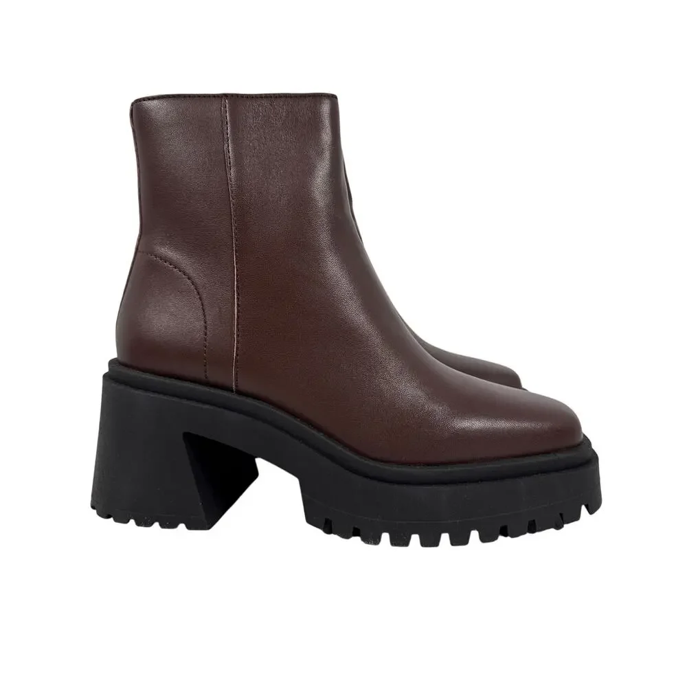 Steve Madden‎ Fella Platform Boots Womens 7.5 M Brown Leather Chunky Heel Zipper